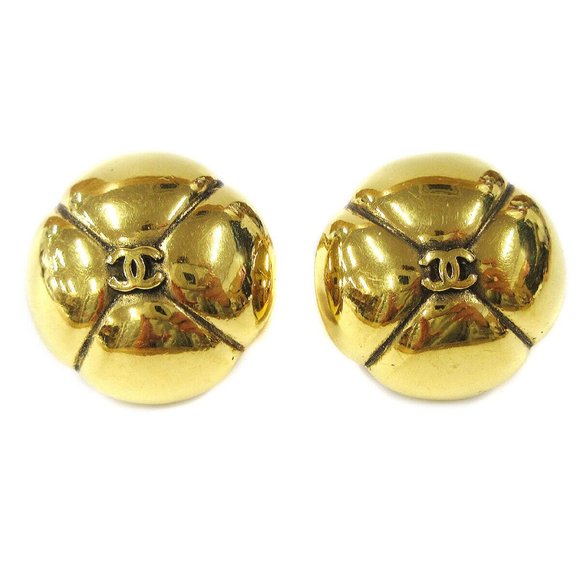 CHANEL CC Logos Earrings Clip-On Gold-Tone Accessories 2336 Authentic